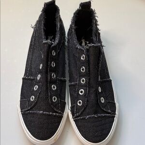 Black Denim Slip-On Sneakers